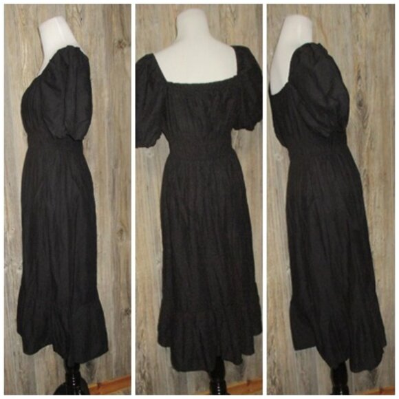 Dizzy Lizzy Women's Black Peasant Style Short Slv Dress Ruffles Size Medium Boho - Picture 2 of 13